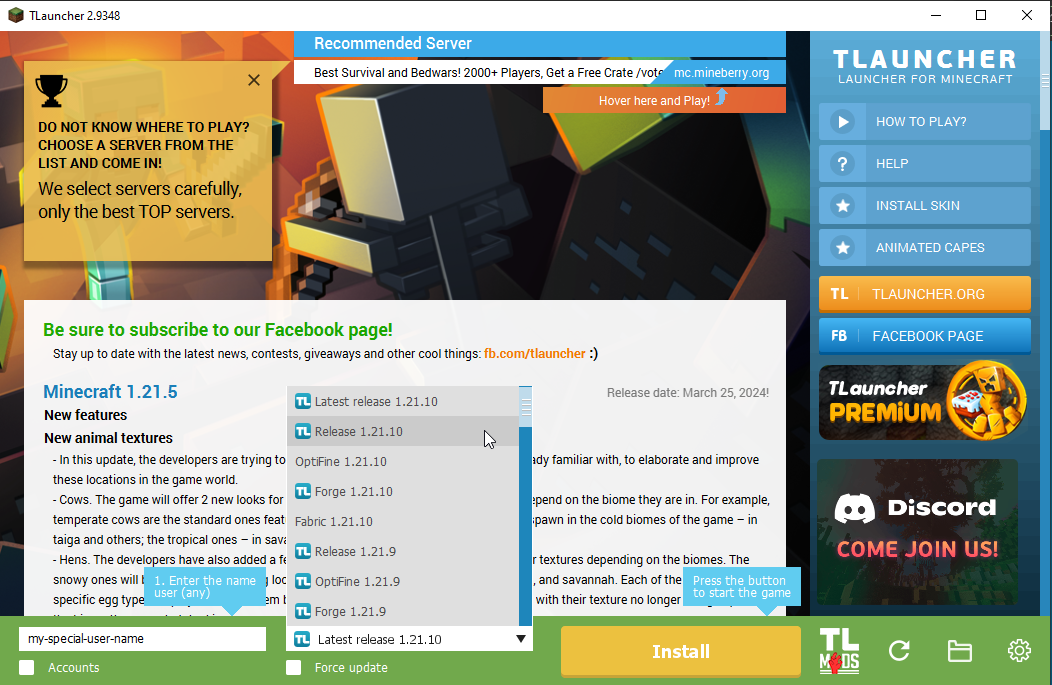 release 1.21.10 seçin